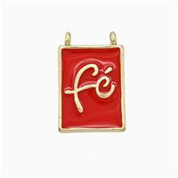 Copper Fe Pendant Red Enamel Rectangle 2loops Gold Plated, approx 11-15mm [FN52728]