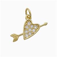 Cupid Arrow Heart Charms Copper Pendant Pave Zirconia Lover Gold Plated, approx 8-18mm [FN52890]