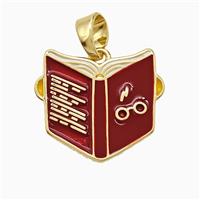 Book Charms Copper Pendant Red Enamel Gold Plated, approx 18mm [FN52968]