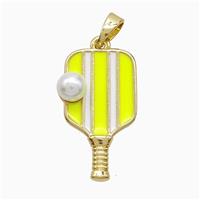Copper Pickleball Paddle Pendant Pave Resin Yellow Enamel Sports Gold Plated, approx 13-22mm [FN52997]
