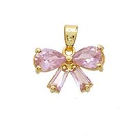 Copper Bowknot Pendant Pave Pink Crystal Glass Gold Plated, approx 10-16mm [FN53018]