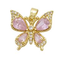 Copper Butterfly Pendant Pvae Zirconia Pink Crystal Glass Gold Plated, approx 16-18mm [FN53019]