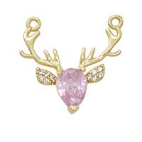 Copper Deer Pendant Pvae Zirconia Pink Crystal Glass Gold Plated, approx 17-20mm [FN53021]
