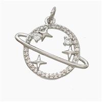 Copper Planet Pendant Pave Zirconia Platinum Plated, approx 16mm [FN53060]