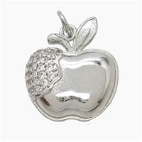 Copper Apple Pendant Pave Zirconia Platinum Plated, approx 17-20mm [FN53121]