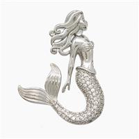 Copper Mermaid Pendant Pave Zirconia Platinum Plated, approx 26-35mm [FN53263]