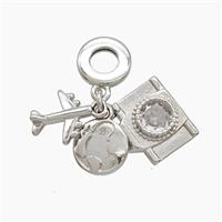 Copper Airplane And Footprint Camera Pendant Crystal Glass Platinum Plated, approx 10-14mm, 10mm dia [FN53316]