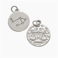 Zodiac Libra Copper Pendant Pave Zirconia Hammered Platinum Plated, approx 15mm [FN53330]
