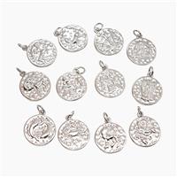 Copper Zodiac Pendant Pave Zirconia Hammered Platinum Plated Mixed, approx 15mm [FN53336]