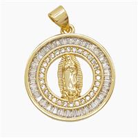 Copper Virgin Mary Pendant Pave Zirconia 18K Gold Plated, approx 20mm [FN53640]