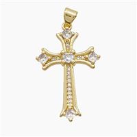 Copper Cross Pendant Pave Zirconia 18K Gold Plated, approx 20-30mm [FN53643]