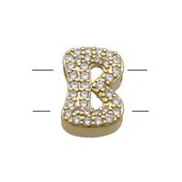 Copper Letter-B Beads Pave Zirconia 2holes Gold Plated, approx 10-13mm [FN53759]