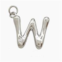 Copper Letter-W Pendant Pave Zirconia Platinum Plated, approx 12-17mm [FN53865]