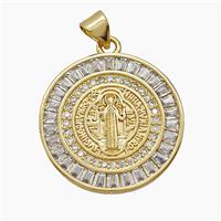 Copper Saint Jude Pendant Micropave Zirconia 18K Gold Plated, approx 23mm [FN54562]