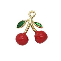 Copper Cherry Pendant Red Enamel Gold Plated, approx 14-15mm [FN55061]