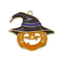 Halloween Jack-O-Lantern Charms Copper Pumpkin Pendant Enamel Gold Plated, approx 22-26mm [FN55137]