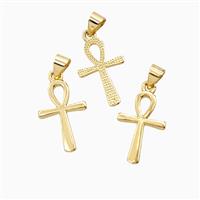 Copper Ankh Cross Pendant 18K Gold Plated, approx 12-18mm [FN55211]