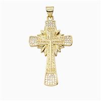 Copper Cross Pendant Pave Zirconia 18K Gold Plated, approx 22-35mm [FN55220]