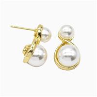 Copper Stud Earrings Pave Resin Gold Plated, approx 7mm, 10mm [FN55873]