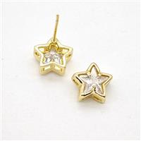 Copper Star Stud Earrings Pave Zirconia Gold Plated, approx 10mm [FN55891]