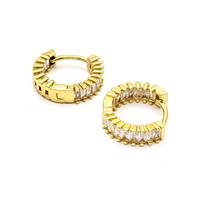 Copper Hoop Earrings Pave Zirconia Gold Plated, approx 16mm dia [FN55908]