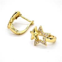 Copper Star Latchback Earrings Pave Zirconia Gold Plated, approx 17mm, 13mm [FN55912]