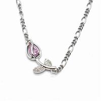 Copper Tulip Flower Necklace Pave Zirconia Platinum Plated, approx 7-17mm, 2mm, 40-45cm length [FN56018]