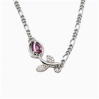 Copper Tulip Flower Necklace Pave Zirconia Platinum Plated, approx 7-17mm, 2mm, 40-45cm length [FN56019]