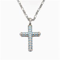 Copper Cross Necklace Pave Turq Zirconia Platinum Plated, approx 20-27mm, 2mm, 40-45cm length [FN56024]