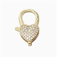 Copper Heart Lobster Clasp Pave Zirconia 18K Gold Plated, approx 10-19mm [FN56280]