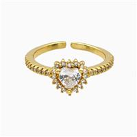 Copper Heart Rings Pave Zirconia 18K Gold Plated, approx 9mm, 18mm dia [FN56300]