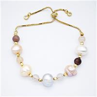 Pearl And Gemstone Bracelet Adjustable Copper Gold Plated, approx 10-12mm [FR11800]