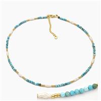 Blue Howlite Turquoise And Pearl Necklaces Adjustable, approx 3-4mm, 40-45cm length [FR12109]