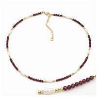 Red Garnet And Pearl Necklaces Adjustable, approx 3-4mm, 40-45cm length [FR12111]