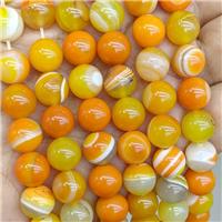 Natural Stripe Agate Beads Orange Dye Smooth Round, approx 10mm [GA3587-10MM]