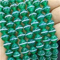Tibetan Agate Beads Green Dye Smooth Round Line, approx 10mm [GA3744]