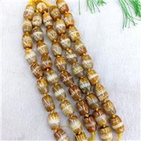 Natural Tibetan Agate Barrel Beads Yellow Dye, approx 15-20mm, 9pcs per st [GA3811]