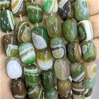 Green Stripe Agate Barrel Beads Banded Dye, approx 13-18mm [GA3942]