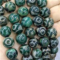 Green Tibetan Agate Beads Eye Smooth Round, approx 14mm [GA3999]