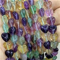 Natural Fluorite Heart Beads Multicolor, approx 12mm [GB23271-12MM]