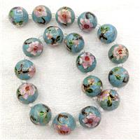Blue Cloisonne Copper Round Beads Flower, approx 18mm dia [GB23318]