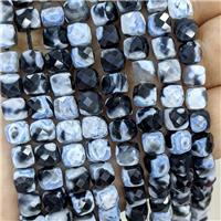 Blue Fire Agate Beads Dye Faceted Cube, approx 7-8mm [GB23343]
