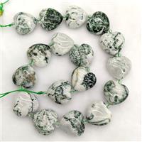 Natural Green Tree Agate Heart Beads, approx 20mm [GB23707]