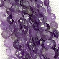 Natural Purple Amethyst Beads Faceted Coin, approx 8mm [GB24442]