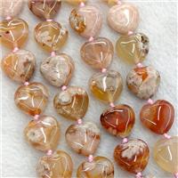 Natural Pink Sakura Agate Heart Beads, approx 18mm [GB24855]