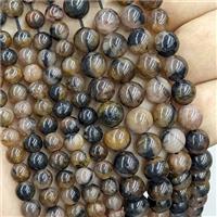 Natural Chiastolite Beads Smooth Round Coffee Black, approx 6mm [GB25901-6MM]