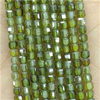 Olive Cubic Zirconia Cube Beads, approx 2mm [GB26247]