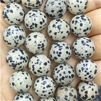 Natural Black Dalmatian Jasper Sphere Beads Smooth Round, approx 16mm [GB26284]
