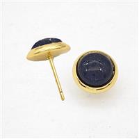 Blue Sandstone Stud Earrings Copper Gold Plated, approx 10mm [GM24606]