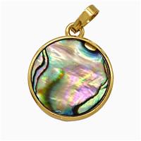 Abalone Shell Circle Pendant Gold Plated, approx 18mm [GM24789]